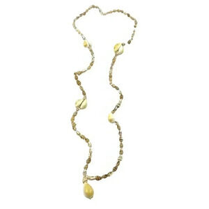 Cowrie Shells Natural Seashells Beaded Long Necklace Handmade 36"
